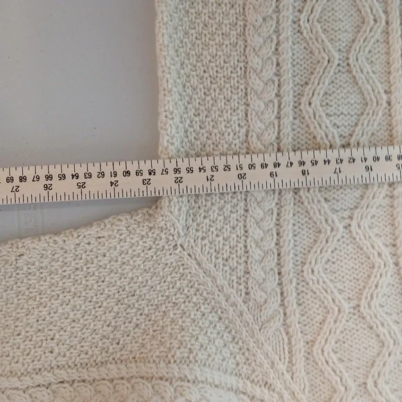 Handknit Cardigan Mens Large Cream Wool Button Up Cable Cottagecore Grandpa Core